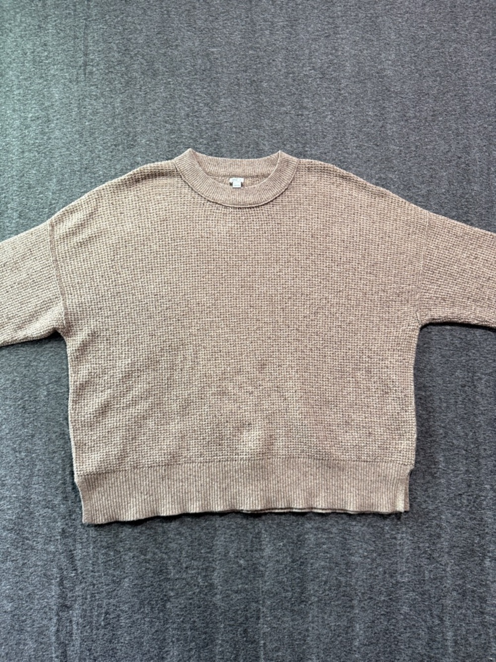 aerie Oversized Neutral Waffle-Knit Crew Sweater - Taupe Size Large - Picture 6 of 10
